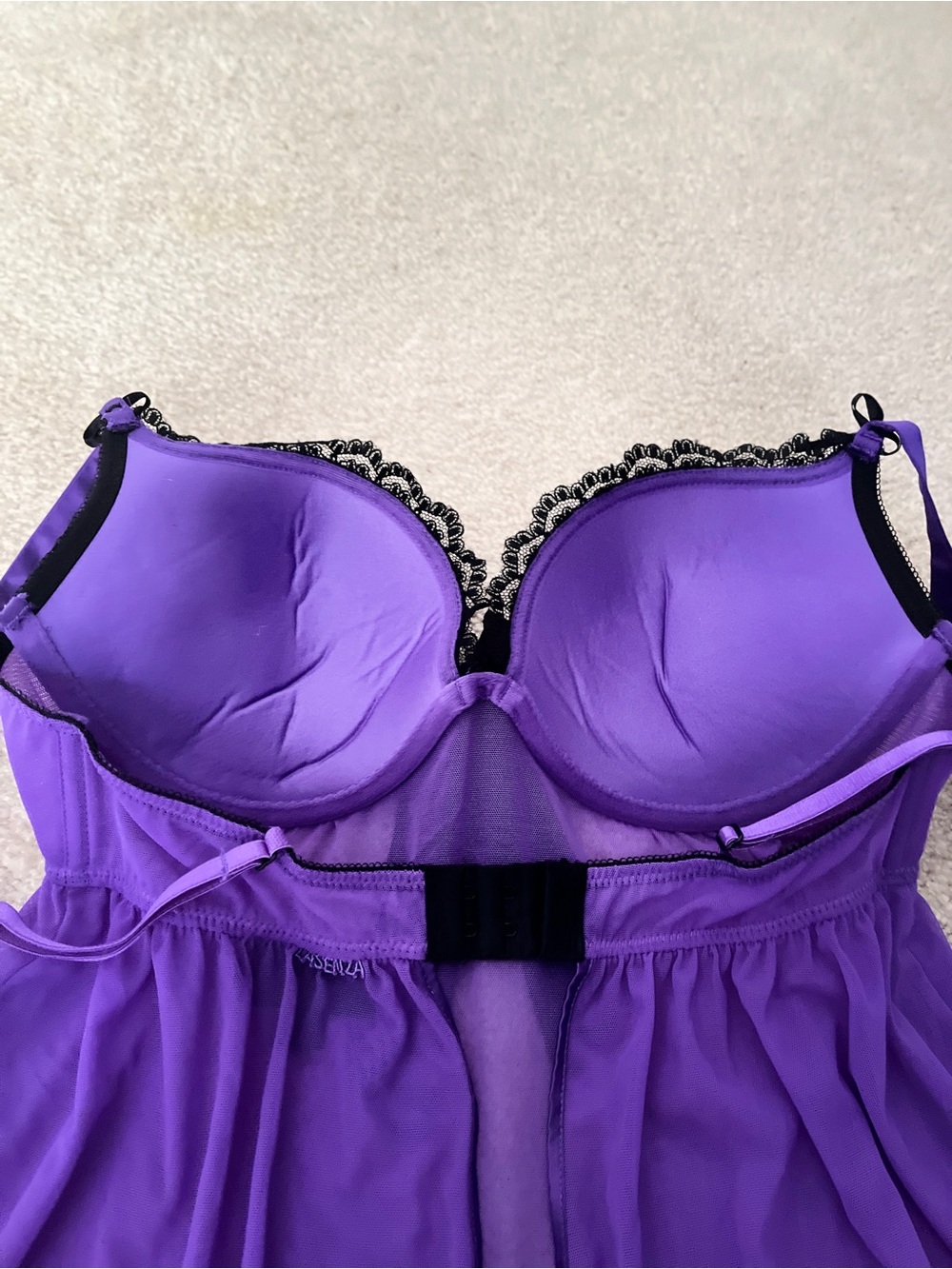 Vintage Y2K La Senza Royal Purple & Black Babydoll Chemise Lingerie - Med - Picture 6 of 7